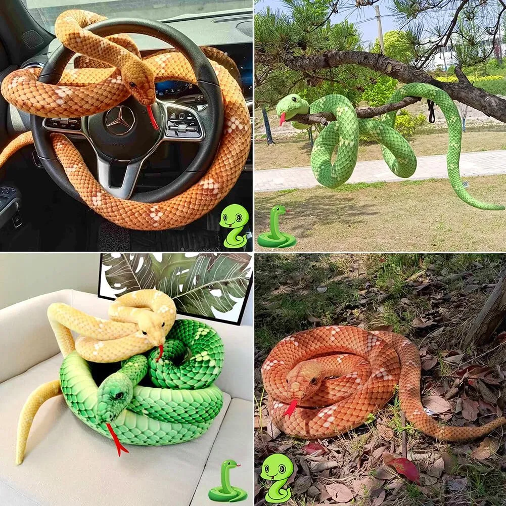 Giant Snake Plush - Large Realistic Stuffed Snake Lifelike Toy for Halloween, Birthday Party, Prank Props