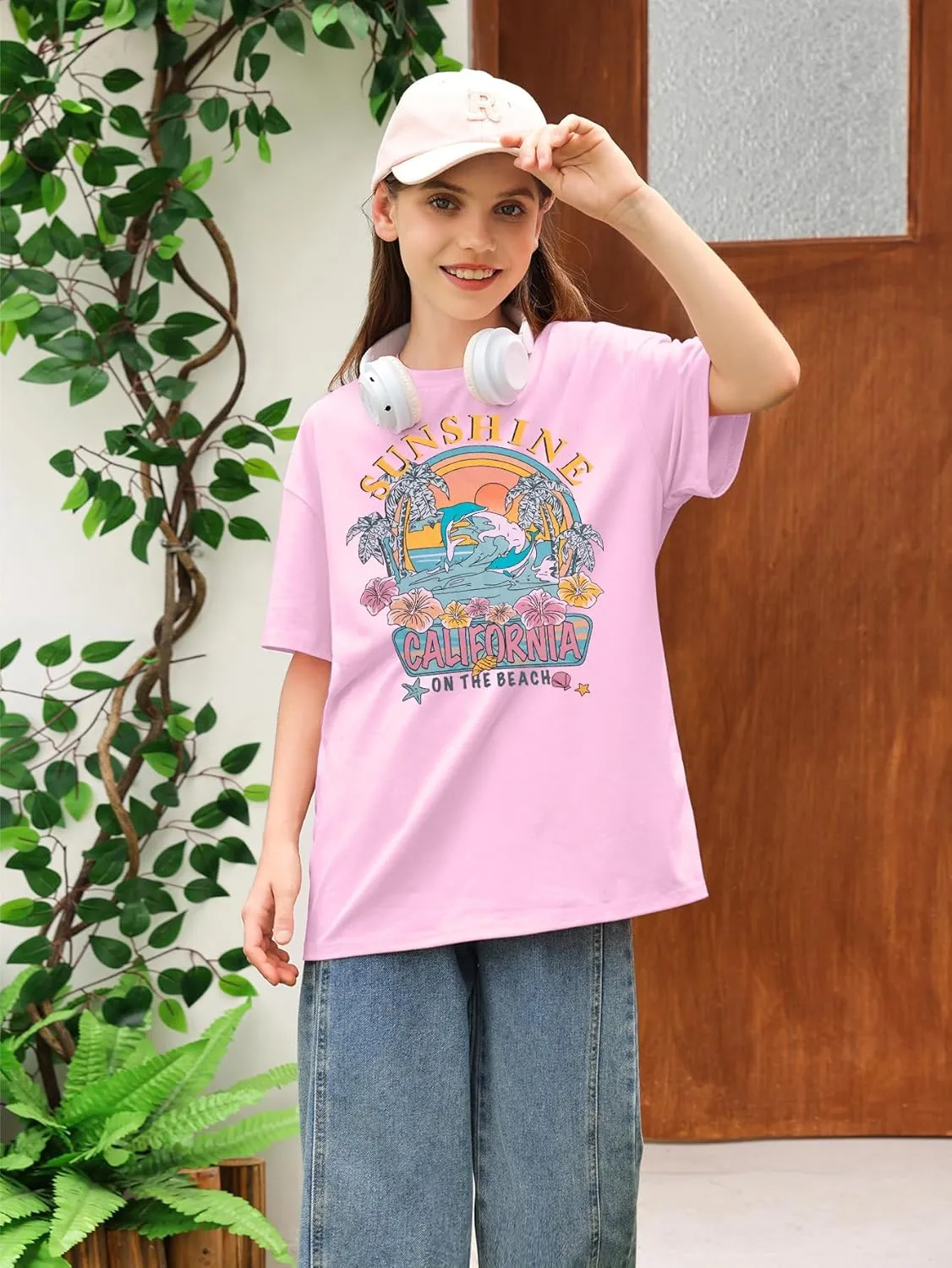 Girl Beach Shirt Sunrise Sunset Sunshine T Shirt for Teen Girls Hawaiian Oversized Graphic Tees Summer Vacation Tops