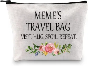 GJTIM Meme Gift Zipper Pouch Bag Mother Day Gift for Meme Grandma Makeup Travel Bag for Meme (Meme's Travel Bag)