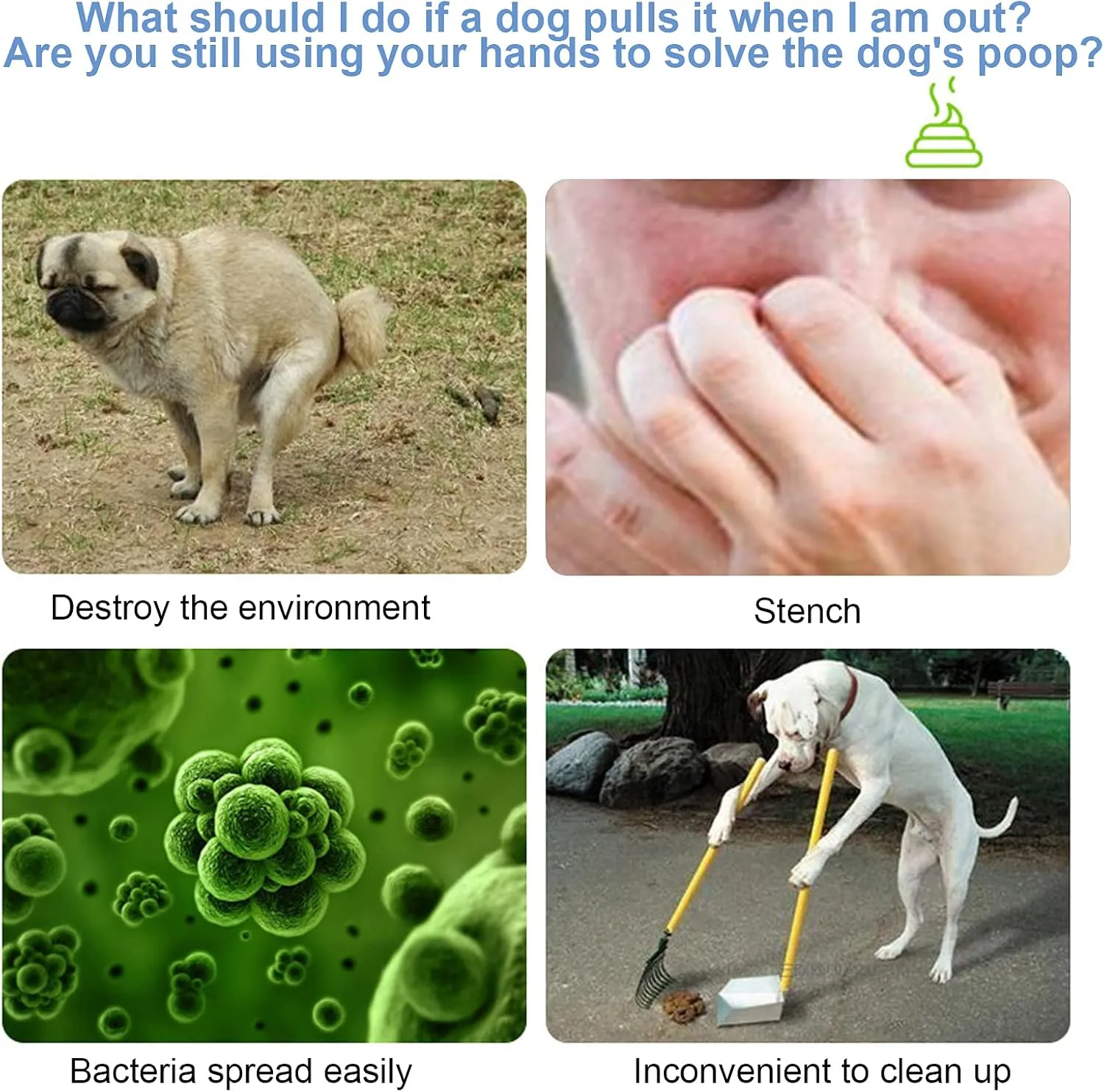 GLOGLOW Dog Pooper Scooper, Portable Dog Poop Picker Waste Cleaner with Trash Bag Dispenser Pet Toilet Picker for Walks Travel Camping(Black)