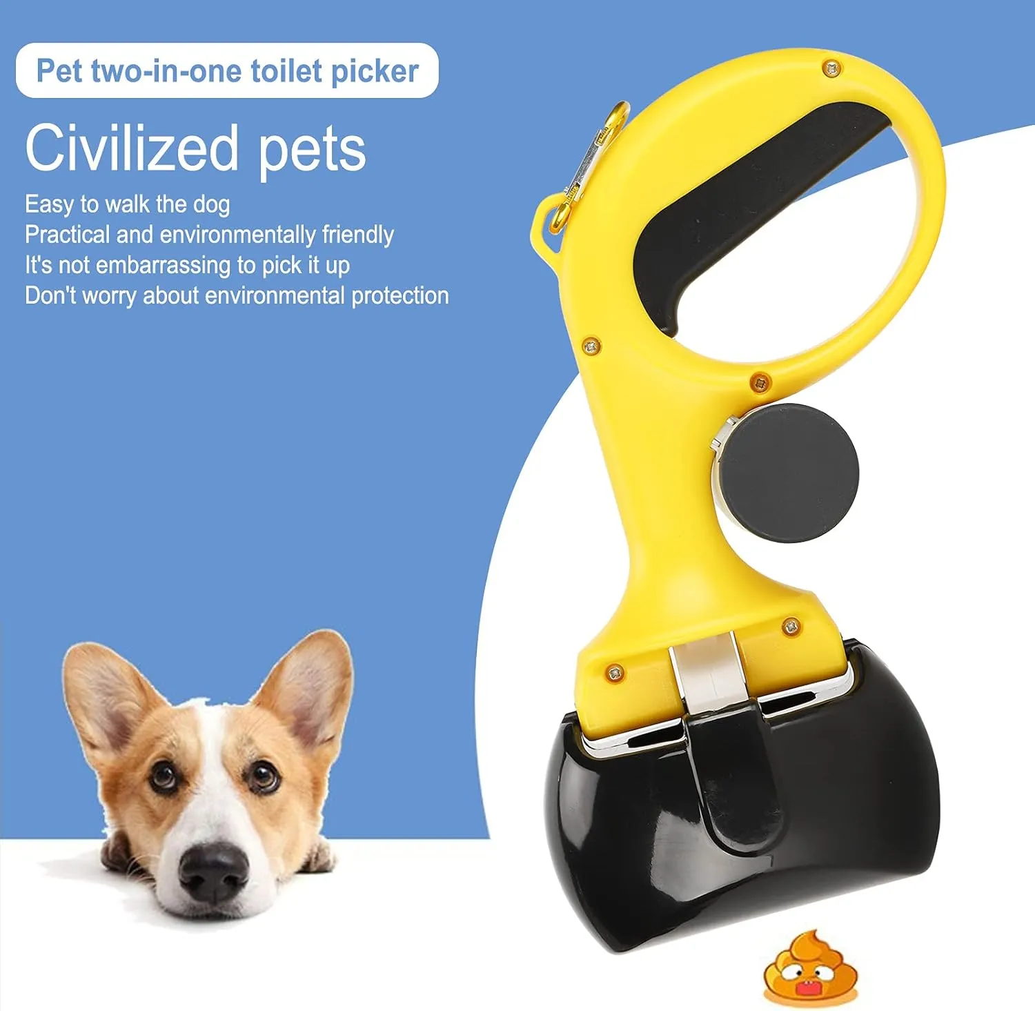 GLOGLOW Dog Pooper Scooper, Portable Dog Poop Picker Waste Cleaner with Trash Bag Dispenser Pet Toilet Picker for Walks Travel Camping(Black)