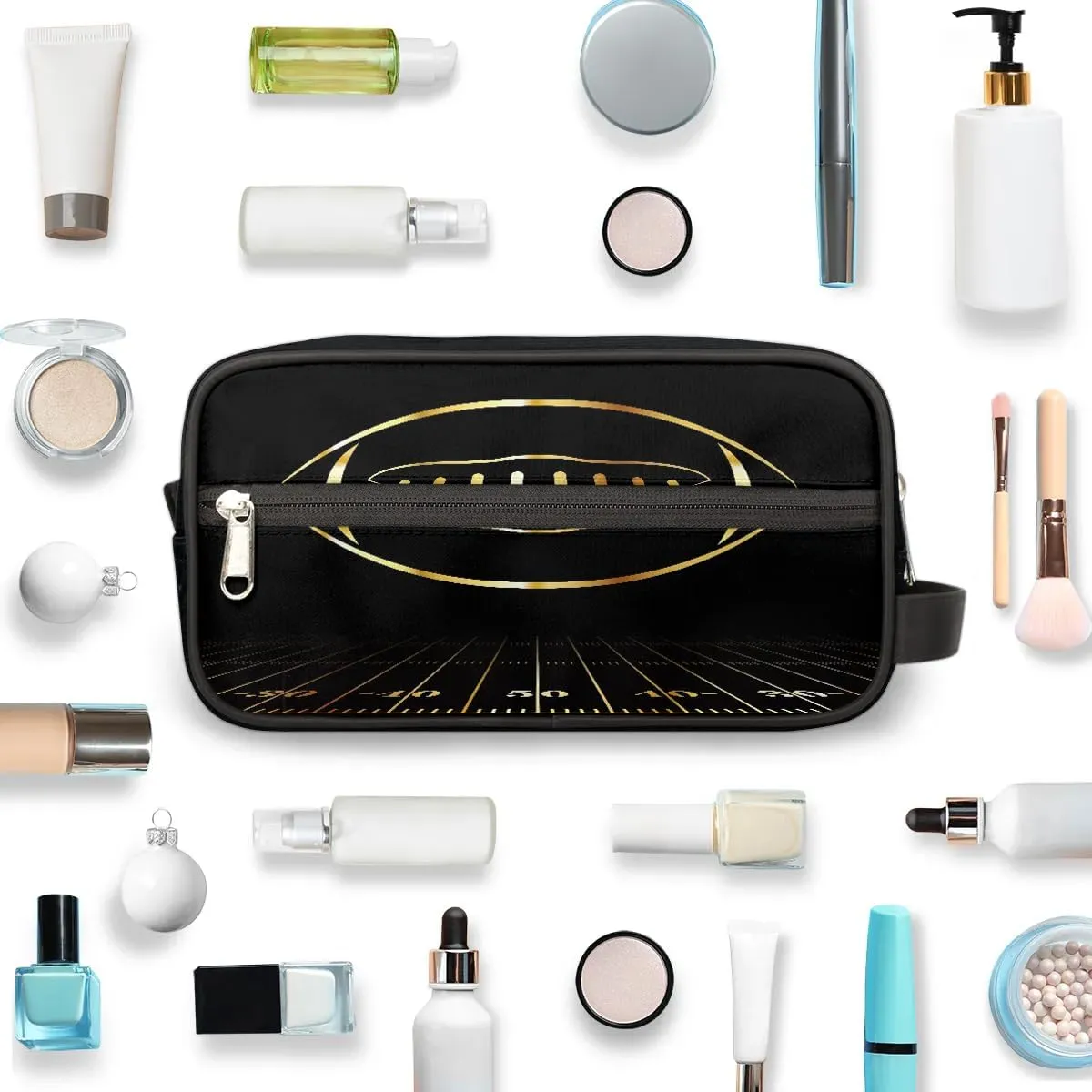 Gold Football Boys Travel Toiletry Bag, Kids Waterproof Hanging Dopp Kit, Wash Bag with Large Capacity for Travel, Sports, Shower