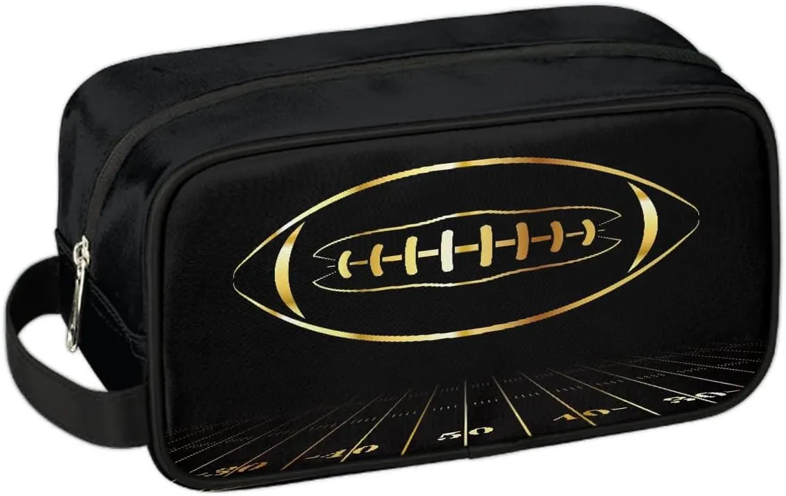 Gold Football Boys Travel Toiletry Bag, Kids Waterproof Hanging Dopp Kit, Wash Bag with Large Capacity for Travel, Sports, Shower