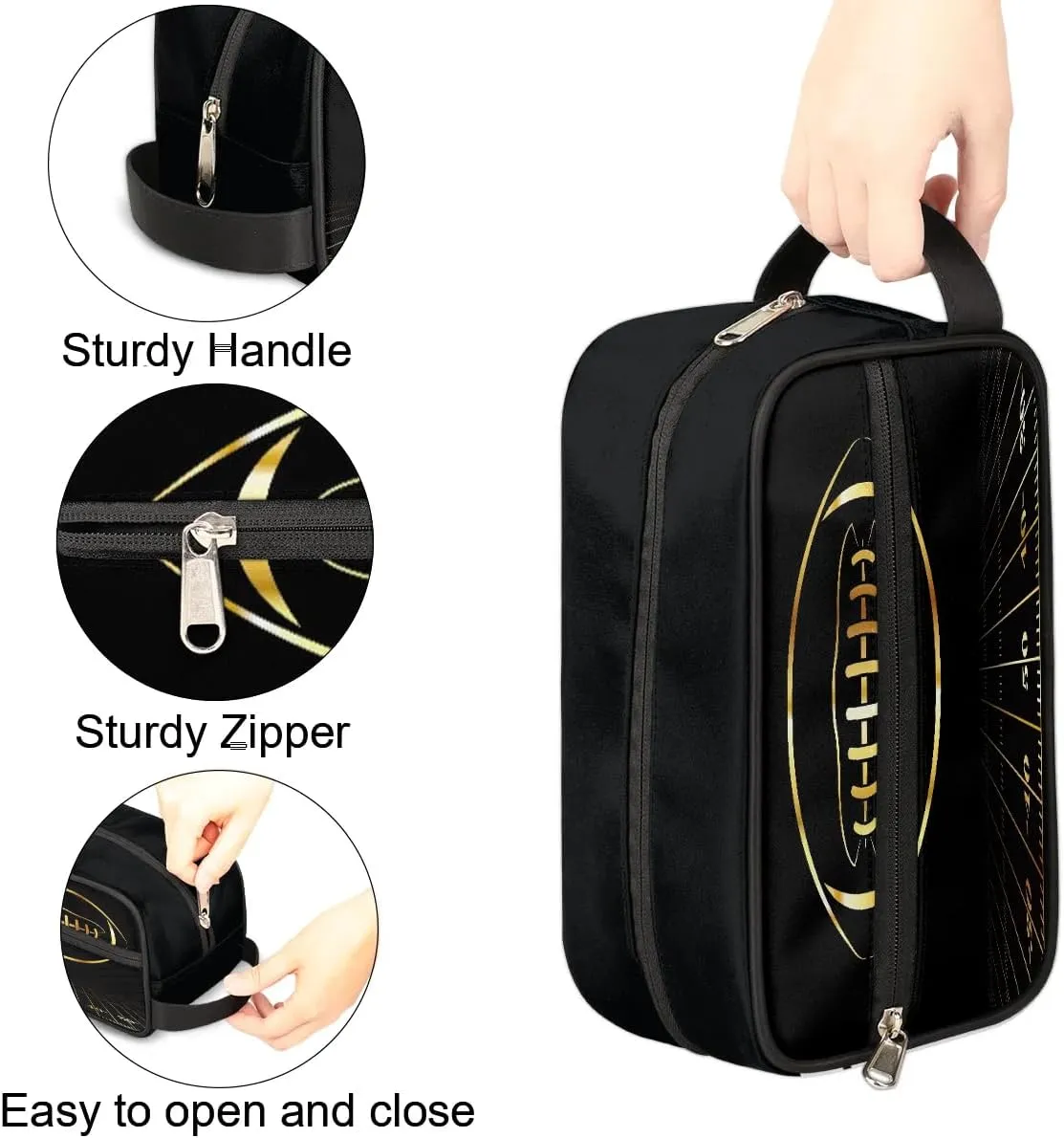 Gold Football Boys Travel Toiletry Bag, Kids Waterproof Hanging Dopp Kit, Wash Bag with Large Capacity for Travel, Sports, Shower