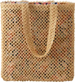 Gold Sparkly Thread Straw Woven Tote Shoulder Bag for Women Summer Beach together with Removable Portable Handbag/Backpack