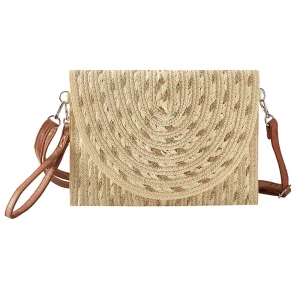 Gold Thread Stitched Straw Crossbody OR Wristlet