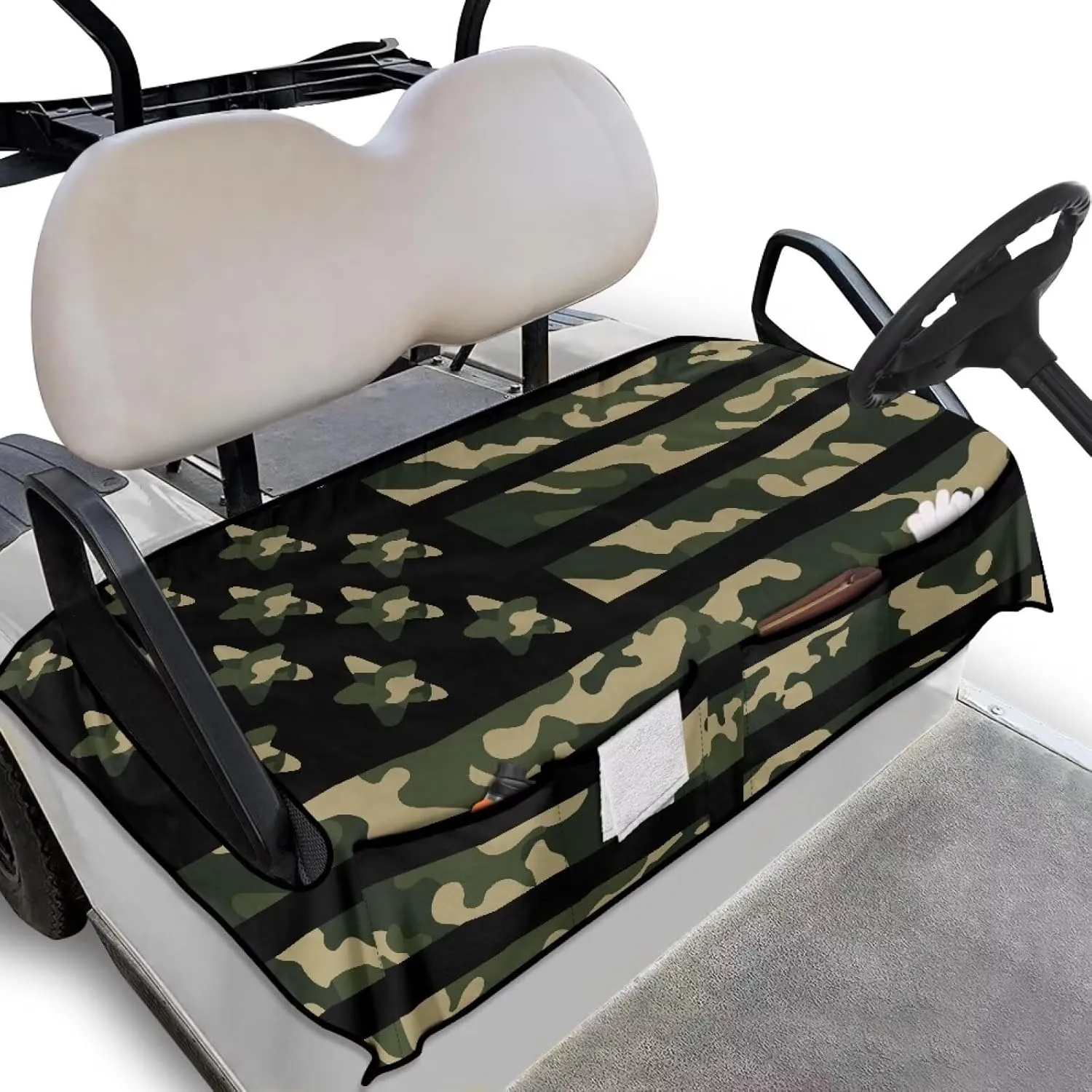 Golf Cart Seat Covers, Universal Golf Cart Seat Towel Blanket with 4 Front Pockets & Nonskid Bottom Fits for Club Car 2 Person Seats Golf Carts