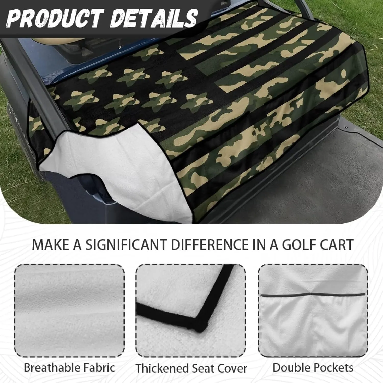 Golf Cart Seat Covers, Universal Golf Cart Seat Towel Blanket with 4 Front Pockets & Nonskid Bottom Fits for Club Car 2 Person Seats Golf Carts