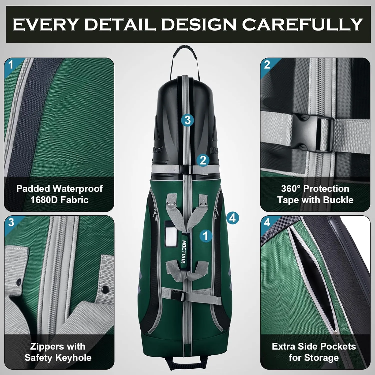 Golf Travel Bags for Airlines with Wheels & ABS Hard Case Top, Protect Your Clubs, Waterproof 1680D Oxford Fabric and Oversize Tank Wheels, Lightweight and Easy to Maneuver