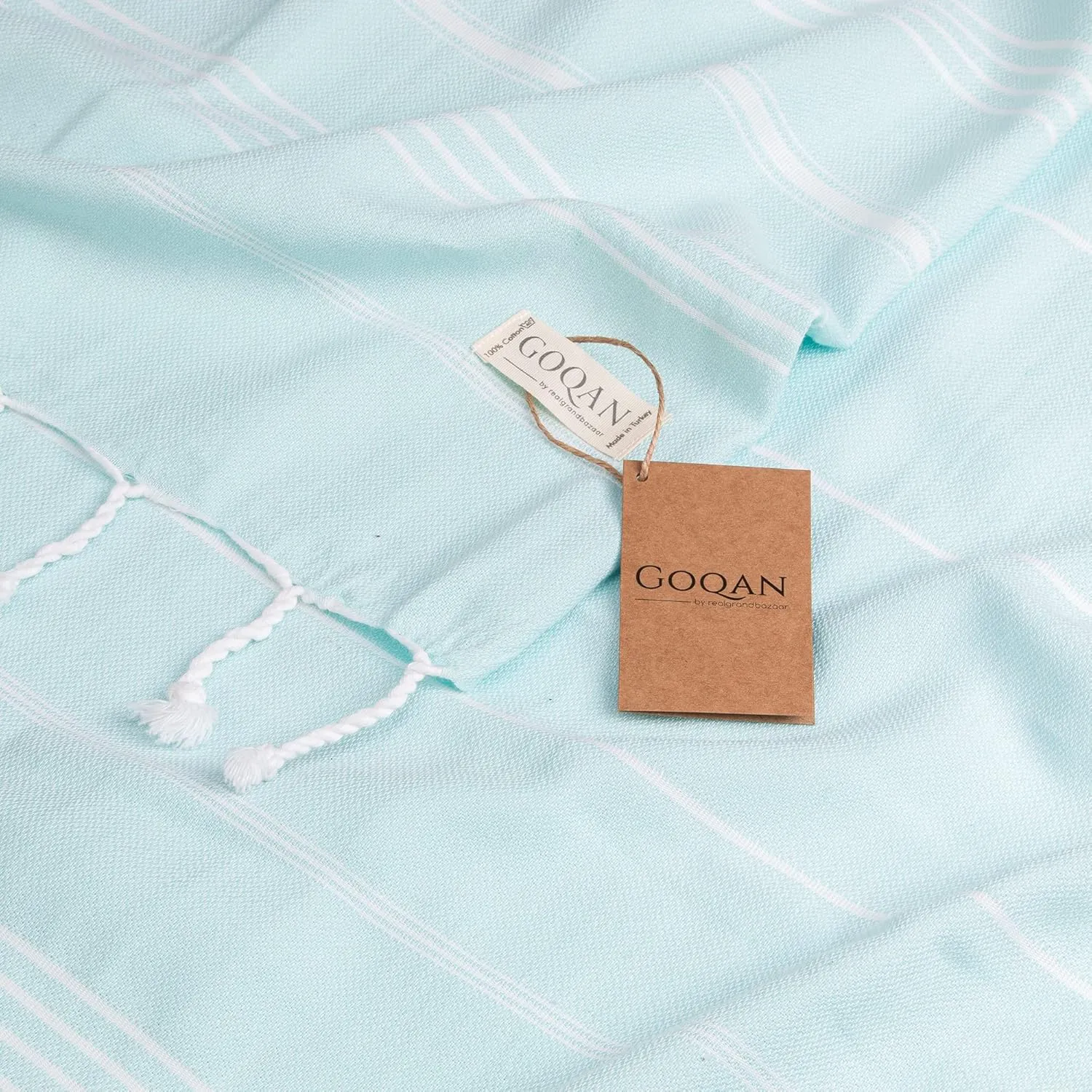 GOQAN Turkish Beach Towel Oversized 39x71 | Thin, Lightweight, 100% Cotton and Sand Free Towel is Suitable for Beach, Bathroom, Pool, Travel & Swim | Odor Free Thx to Quick Dry Property - Aquamarine