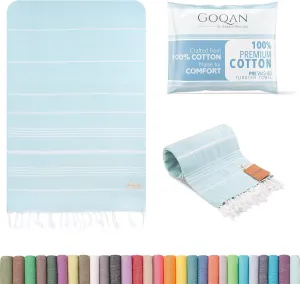 GOQAN Turkish Beach Towel Oversized 39x71 | Thin, Lightweight, 100% Cotton and Sand Free Towel is Suitable for Beach, Bathroom, Pool, Travel & Swim | Odor Free Thx to Quick Dry Property - Aquamarine