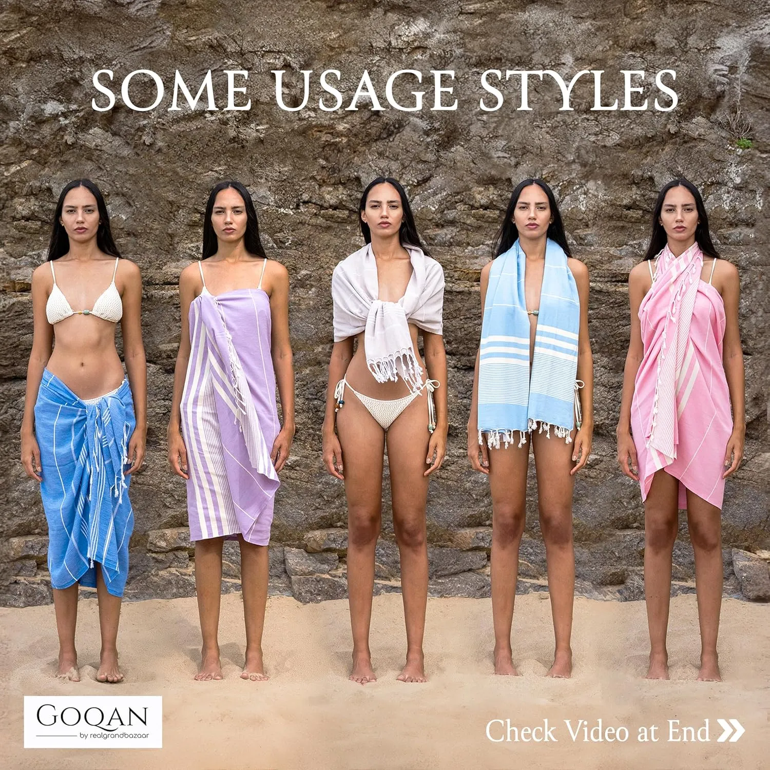 GOQAN Turkish Beach Towel Oversized 39x71 | Thin, Lightweight, 100% Cotton and Sand Free Towel is Suitable for Beach, Bathroom, Pool, Travel & Swim | Odor Free Thx to Quick Dry Property - Aquamarine