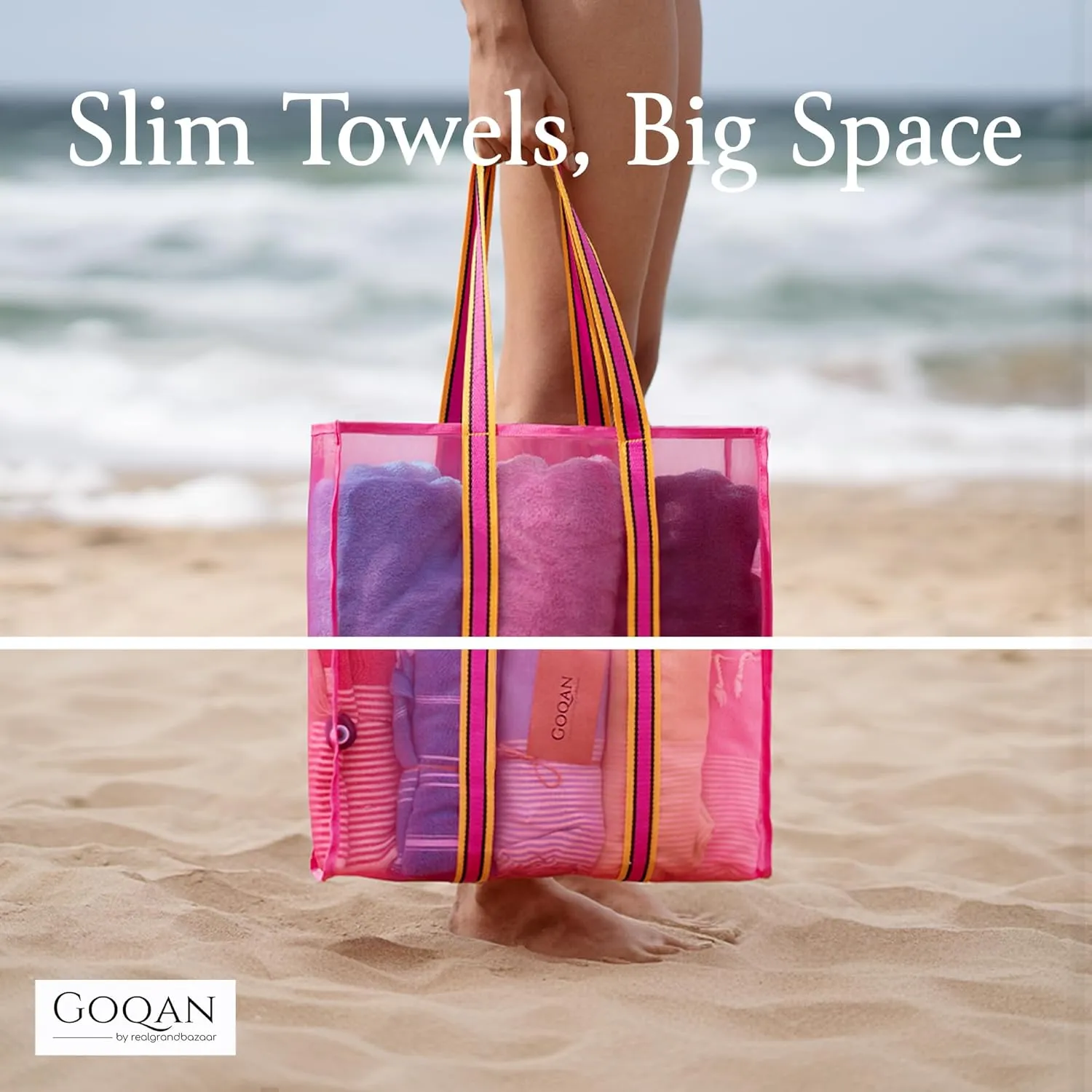 GOQAN Turkish Beach Towel Oversized 39x71 | Thin, Lightweight, 100% Cotton and Sand Free Towel is Suitable for Beach, Bathroom, Pool, Travel, Swim, Gift | Odor Free Thx to Quick Dry Property - Azure
