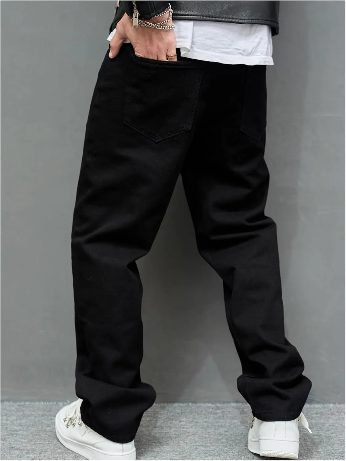 GORGLITTER Men's Baggy Jeans Y2k Skater Wide Leg Jeans Loose Fit Denim Hip Hop Jeans