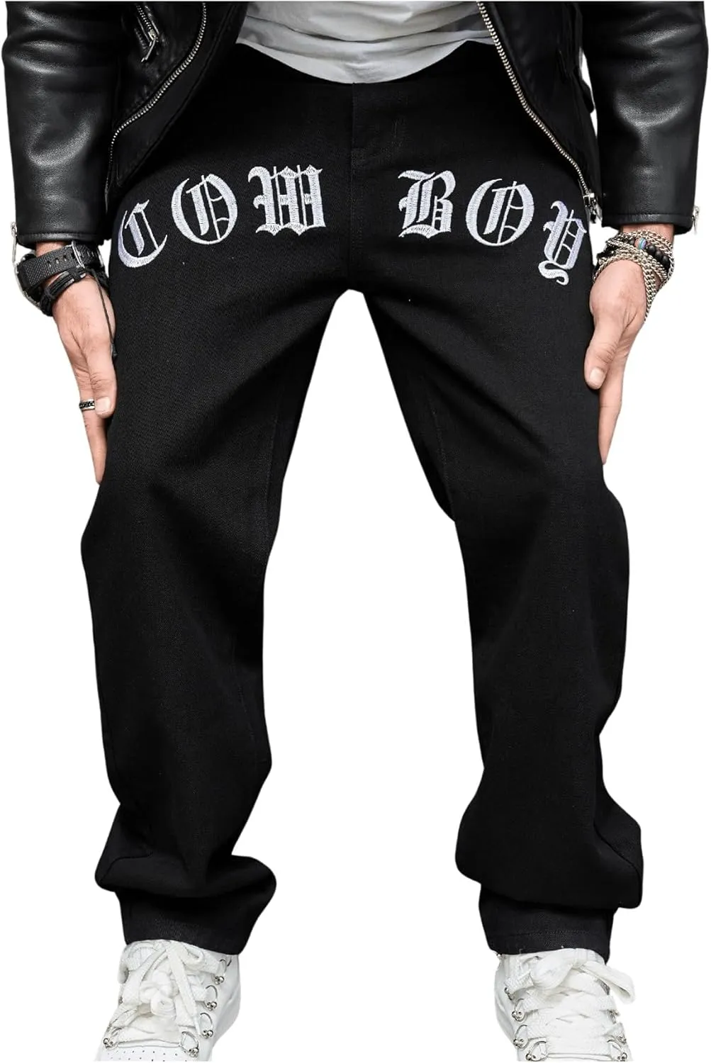 GORGLITTER Men's Baggy Jeans Y2k Skater Wide Leg Jeans Loose Fit Denim Hip Hop Jeans