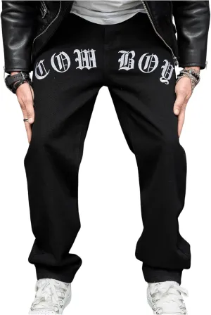 GORGLITTER Men's Baggy Jeans Y2k Skater Wide Leg Jeans Loose Fit Denim Hip Hop Jeans