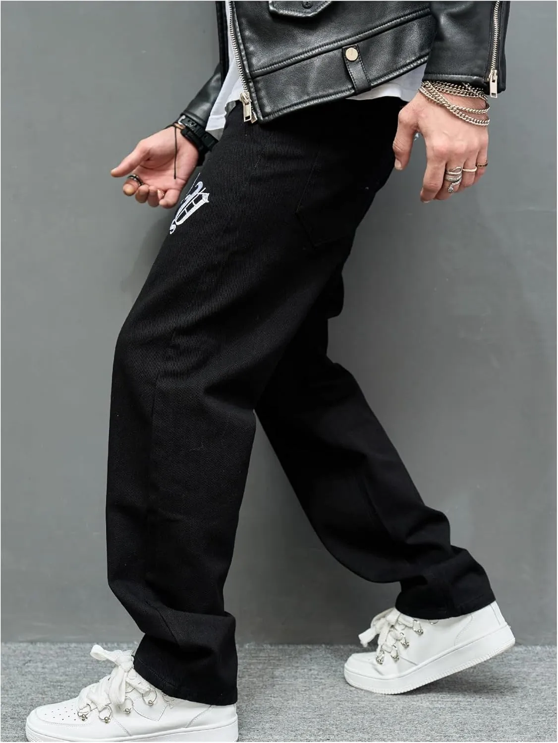 GORGLITTER Men's Baggy Jeans Y2k Skater Wide Leg Jeans Loose Fit Denim Hip Hop Jeans