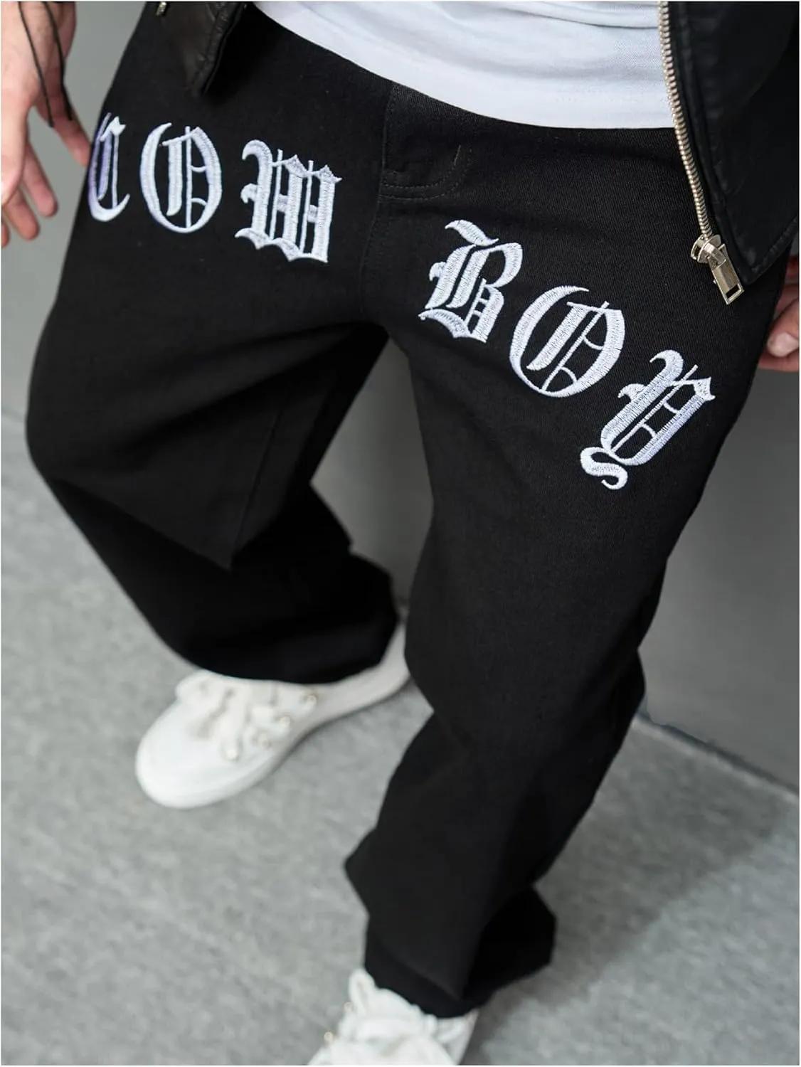 GORGLITTER Men's Baggy Jeans Y2k Skater Wide Leg Jeans Loose Fit Denim Hip Hop Jeans