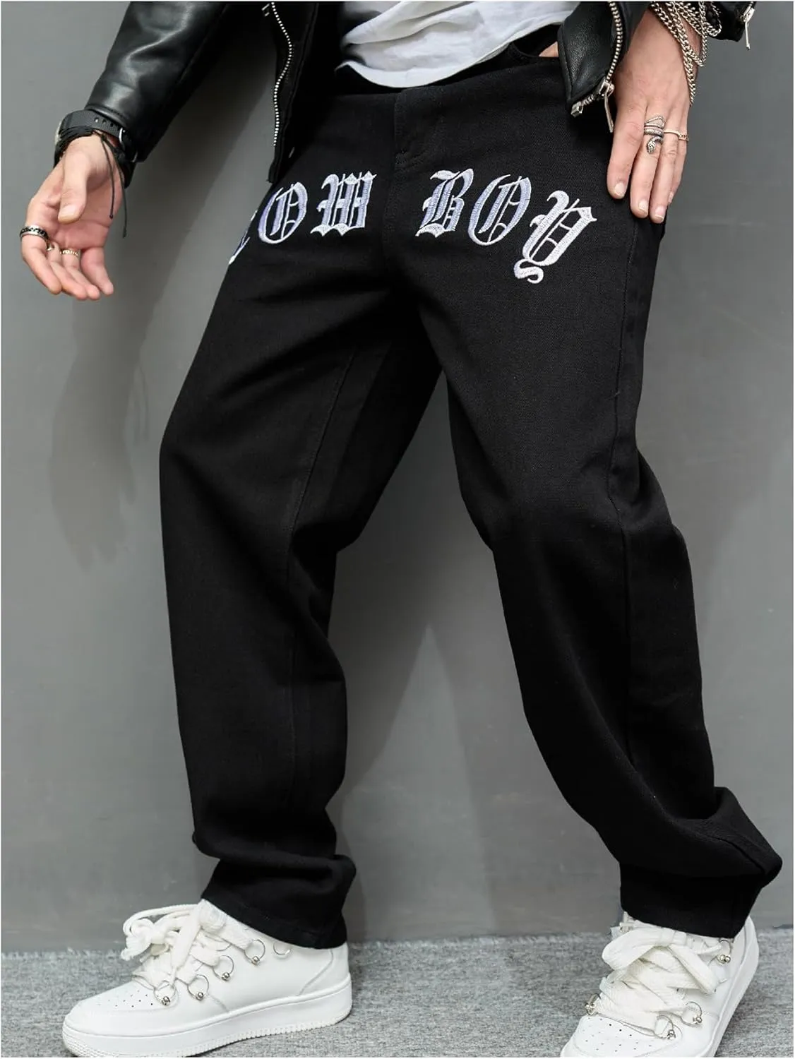 GORGLITTER Men's Baggy Jeans Y2k Skater Wide Leg Jeans Loose Fit Denim Hip Hop Jeans