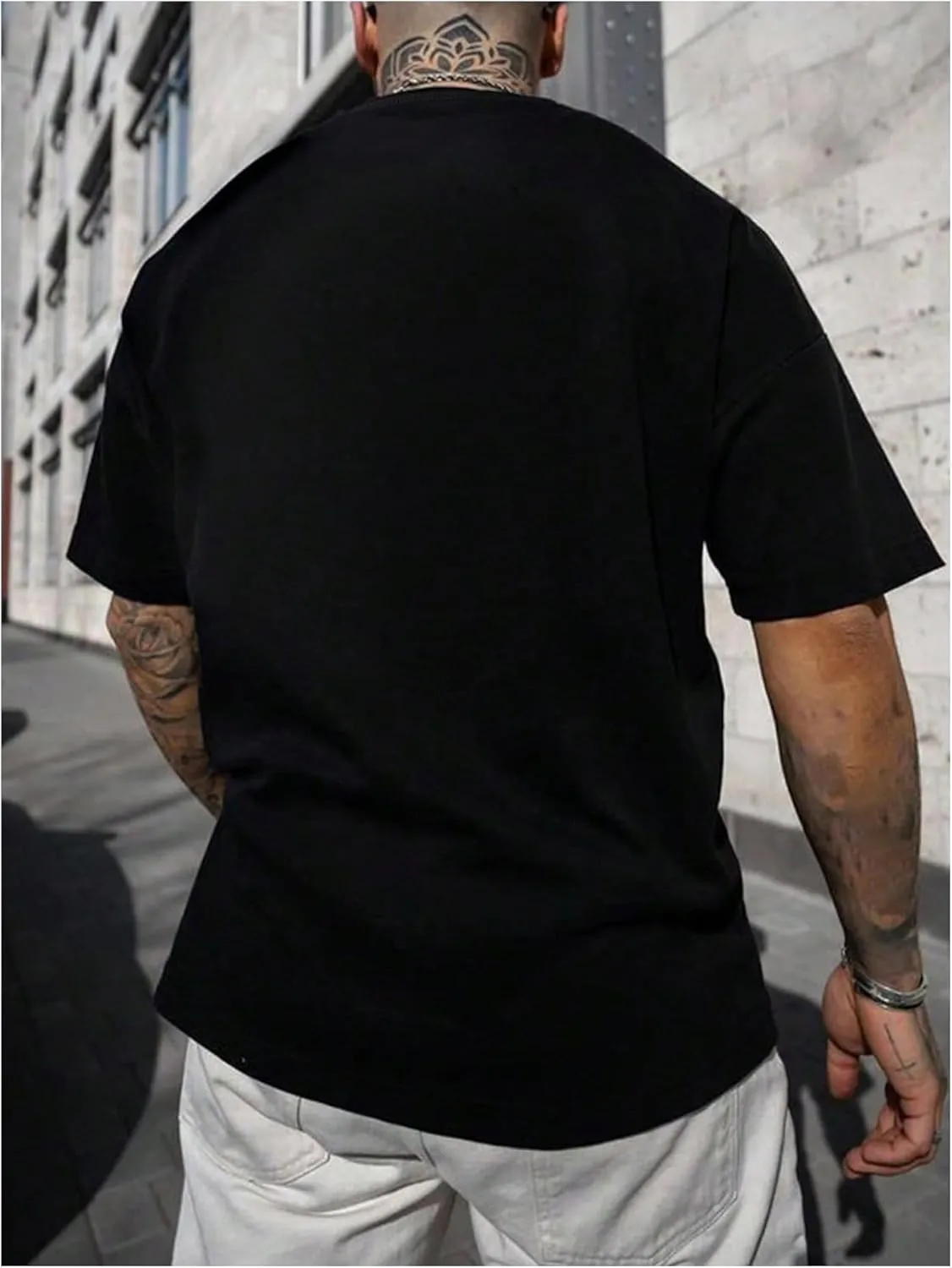 GORGLITTER Men's Crewneck T Shirt Letter Graphic Short Sleeve Casual Drop Shoulder Oversized Tee