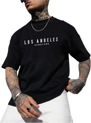GORGLITTER Men's Crewneck T Shirt Letter Graphic Short Sleeve Casual Drop Shoulder Oversized Tee