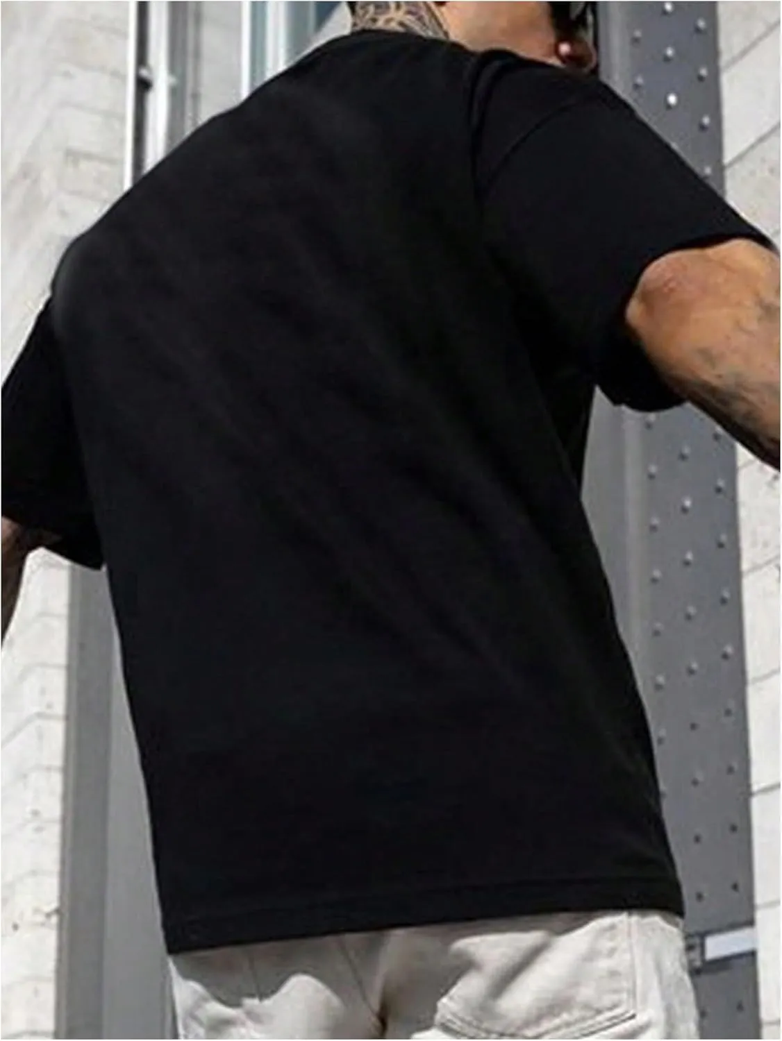 GORGLITTER Men's Crewneck T Shirt Letter Graphic Short Sleeve Casual Drop Shoulder Oversized Tee