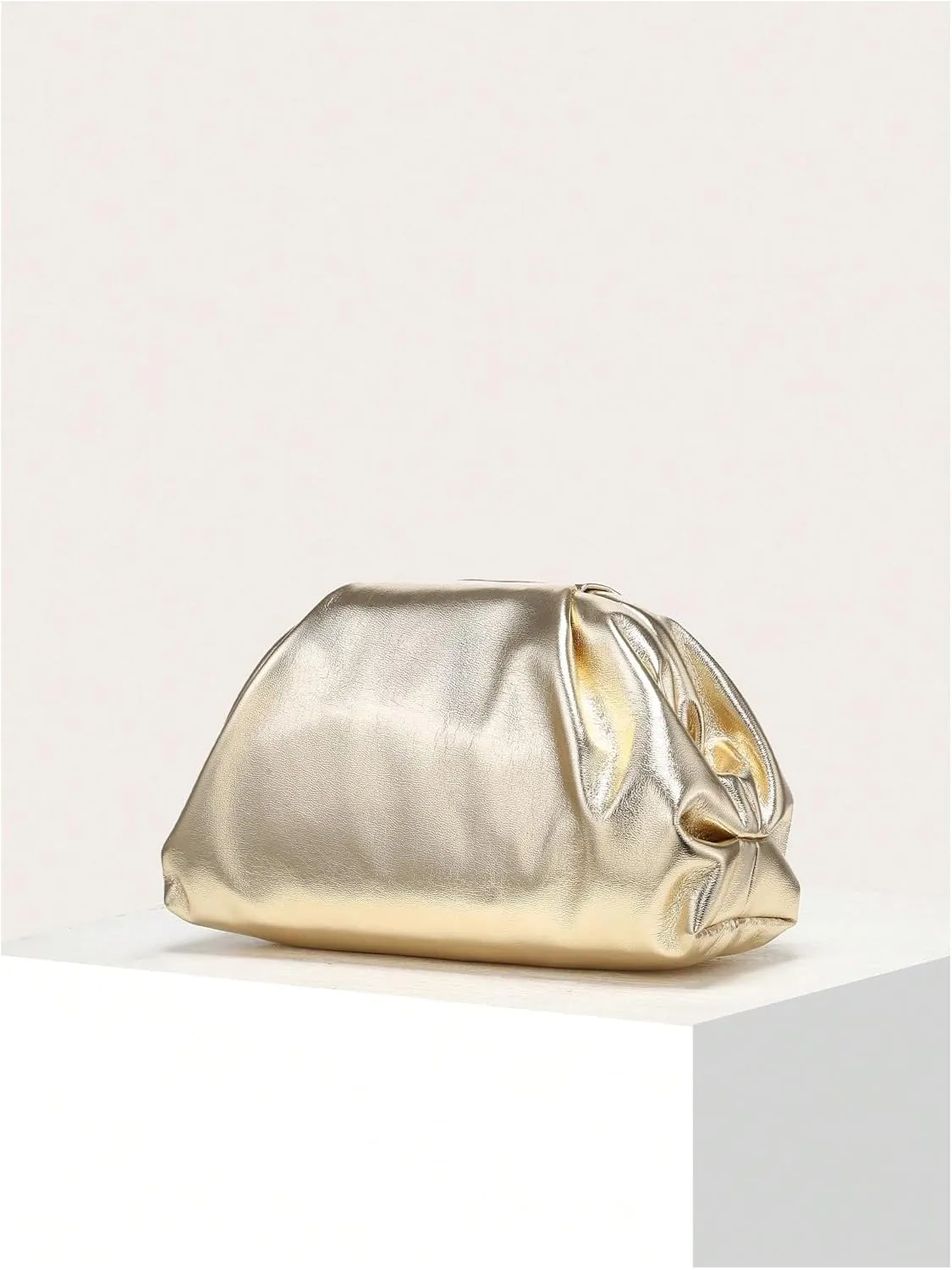 GORGLITTER Women's Evening Bag Leather Ruched Clutch Purses Wedding Bridal Clutch Party Prom Handbags