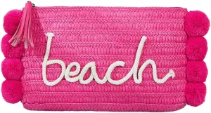GORGLITTER Women's Straw Bag Pom Pom Tassel Summer Beach Straw Purse Letter Graphic Wristlet Wallets