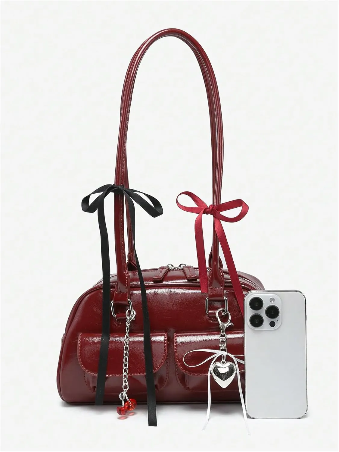 GORGLITTER Women's Y2k Coquette Purse Bow Kawaii Shoulder Bag Ita Bag Faux Leather Tote Bag