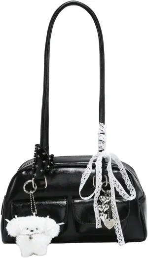 GORGLITTER Women's Y2k Coquette Purse Bow Kawaii Shoulder Bag Ita Bag Faux Leather Tote Bag