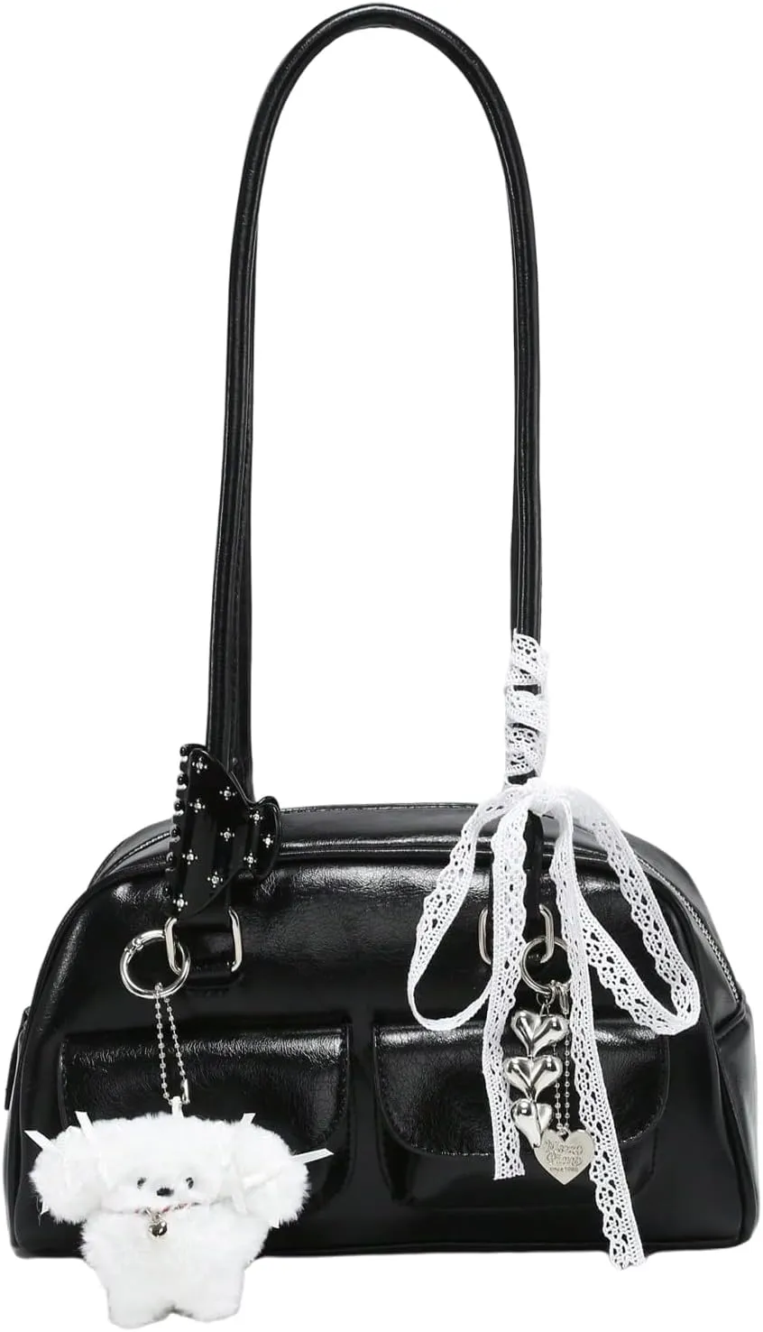 GORGLITTER Women's Y2k Coquette Purse Bow Kawaii Shoulder Bag Ita Bag Faux Leather Tote Bag