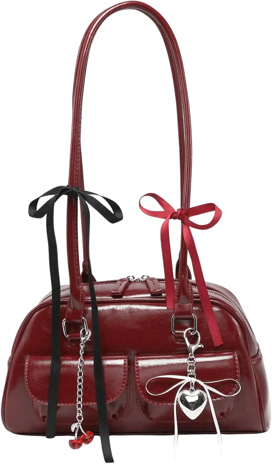GORGLITTER Women's Y2k Coquette Purse Bow Kawaii Shoulder Bag Ita Bag Faux Leather Tote Bag