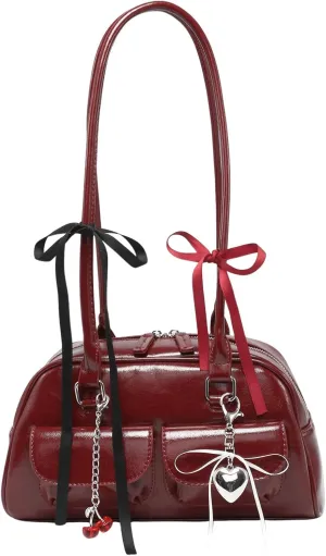 GORGLITTER Women's Y2k Coquette Purse Bow Kawaii Shoulder Bag Ita Bag Faux Leather Tote Bag