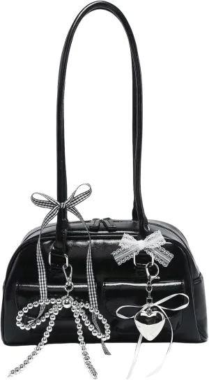 GORGLITTER Women's Y2k Coquette Purse Bow Kawaii Shoulder Bag Ita Bag Faux Leather Tote Bag