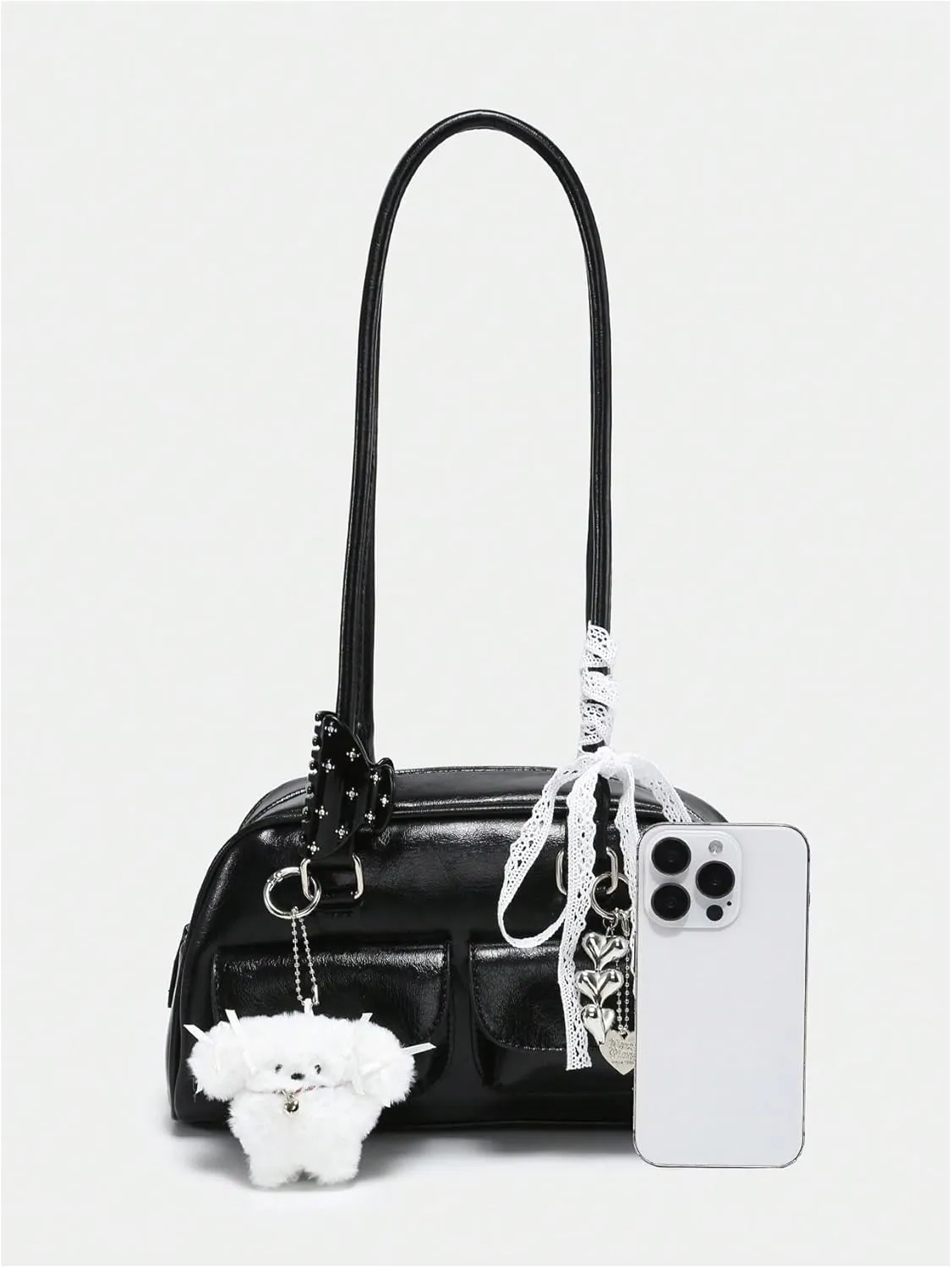 GORGLITTER Women's Y2k Coquette Purse Bow Kawaii Shoulder Bag Ita Bag Faux Leather Tote Bag