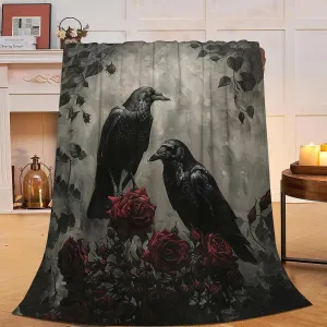 Gothic Crow Blanket Rustic Raven Fleece Throw Blanket Fuzzy Plush Super Soft Warm Halloween Crow Decor Blanket Gifts for Boys Girls Kids Adult Men Women 40"x50"