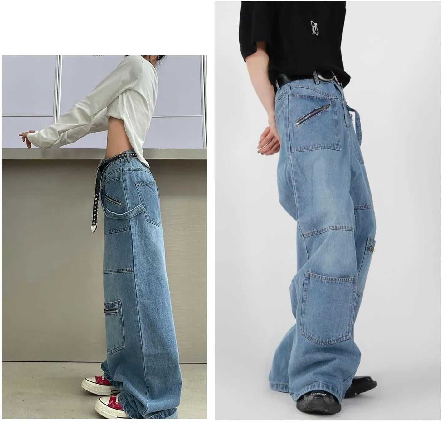 Gothic Jeans Women's Hip-hop Street Fashion Design Jeans Couple Casual Loose Straight Pants