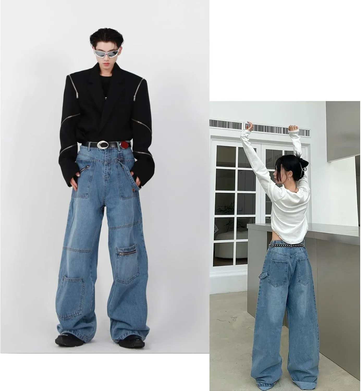 Gothic Jeans Women's Hip-hop Street Fashion Design Jeans Couple Casual Loose Straight Pants