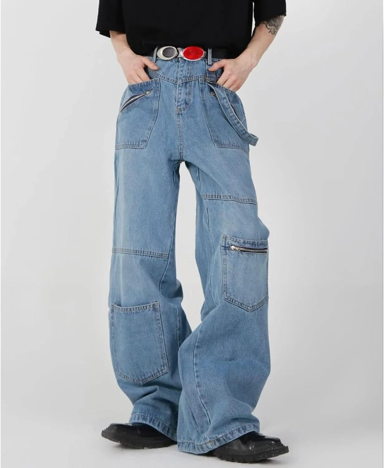 Gothic Jeans Women's Hip-hop Street Fashion Design Jeans Couple Casual Loose Straight Pants