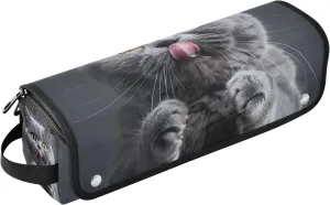 Gray English Shorthair Cat Hair Tool Travel Bag for Women with Iron Mat Waterproof Portable Open Flat Travel Bag for Hot Tools Curling Iron Flat Irons Hair Volumizer Styler