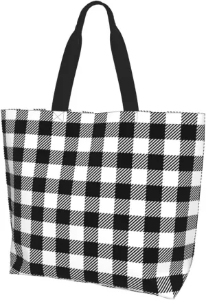 GTEVUTS Vintage Plaid Tote Bag Large with Handles -Reusable Grocery Shopping Bag Beach Bag for Women Men Travel Outdoor
