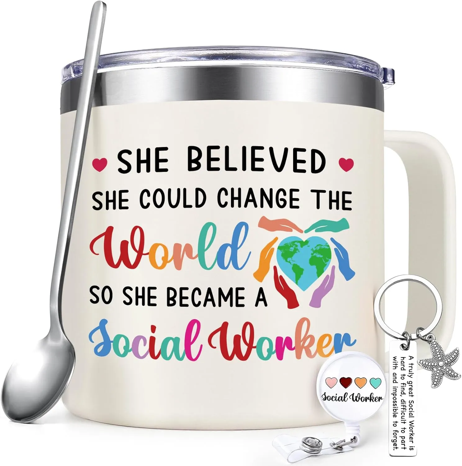 Gtmileo Social Worker Gifts for Women, Social Worker Appreciation Gifts, Social Worker 14oz Stainless Steel Coffee Mug, Social Work Month Gifts, Appreciation Graduation Gifts for BSW, MSW, DSW, Creamy