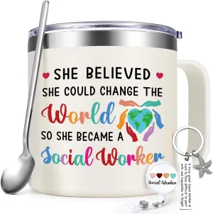 Gtmileo Social Worker Gifts for Women, Social Worker Appreciation Gifts, Social Worker 14oz Stainless Steel Coffee Mug, Social Work Month Gifts, Appreciation Graduation Gifts for BSW, MSW, DSW, Creamy