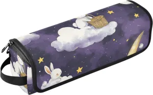 Hair Tool Travel Bag for Women with Heat Resistant Mat Double-Layer Travel Carrying Case for Flat Irons, Straighteners, Curling Irons, Purple Clouds Rabbits Moon Travel Bag for Women