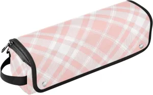 Hair Tool Travel Bag for Women with Heat Resistant Pad Waterproof Curling Iron Travel Case for Curling Iron Straightener Flat Hair Dryer, Flesh Peach Checkerboard Women Essentials Storage