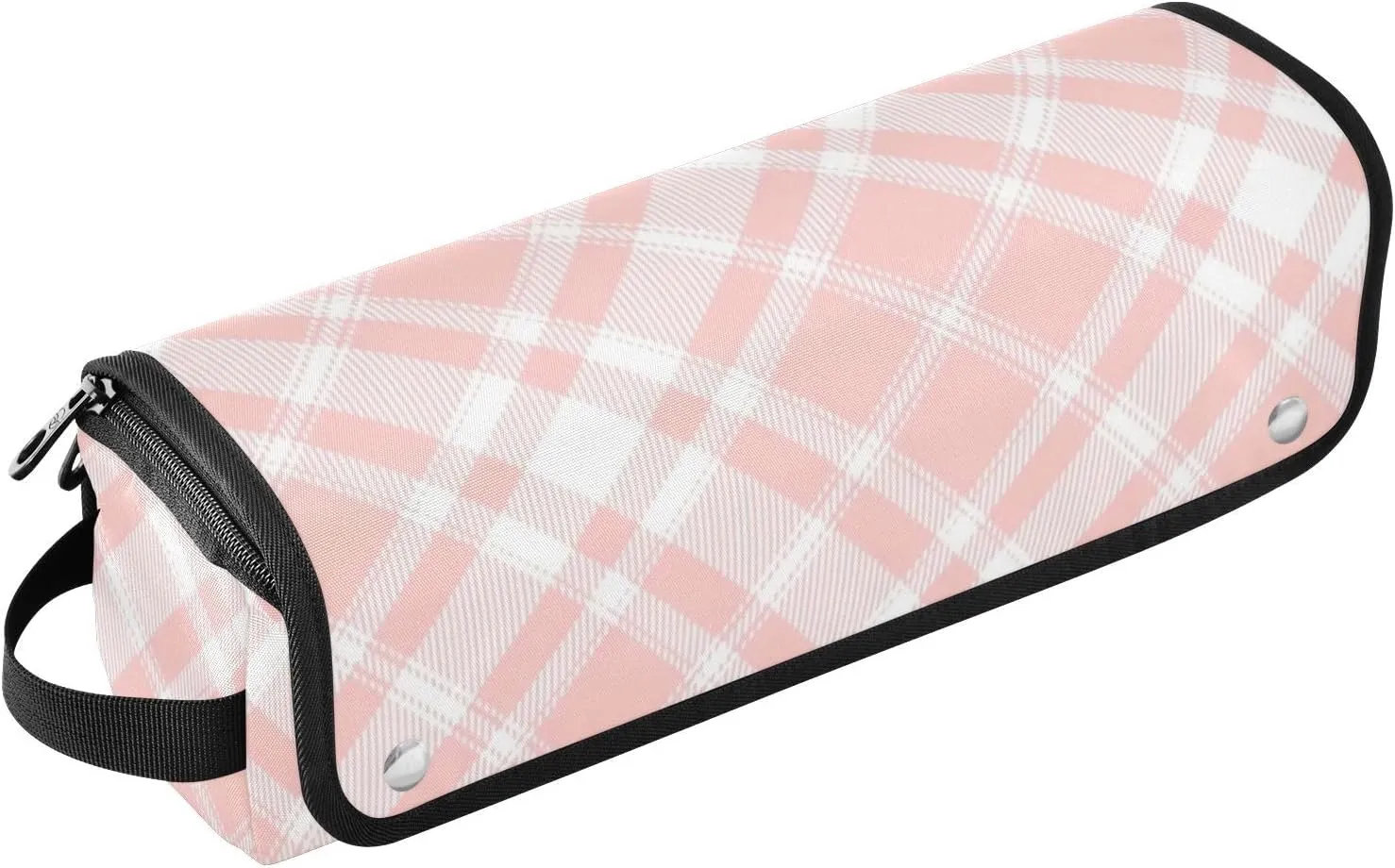 Hair Tool Travel Bag for Women with Heat Resistant Pad Waterproof Curling Iron Travel Case for Curling Iron Straightener Flat Hair Dryer, Flesh Peach Checkerboard Women Essentials Storage