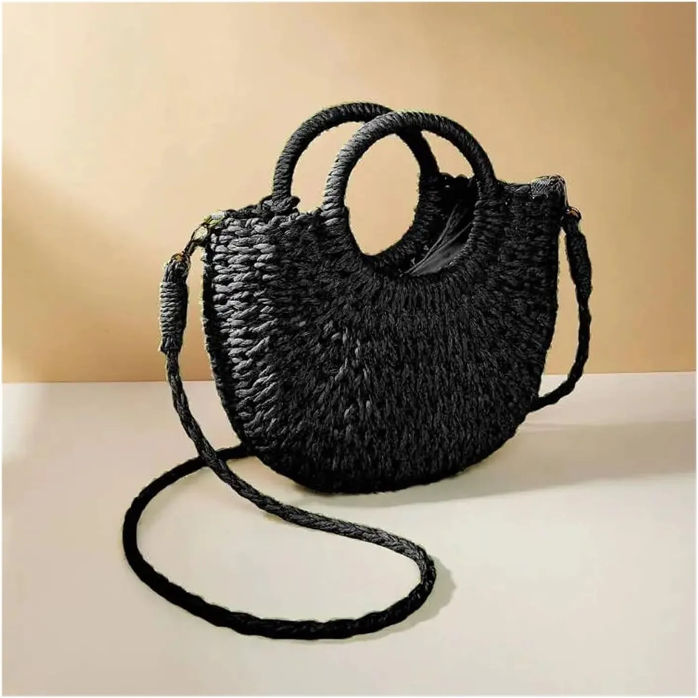Half-Round Rattan Beach Bag Women Large Capacity Handle Bag Summer Beach Bags Travel Weave Handle Bag Shoulder Bag(Orange)