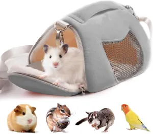 Hamster Carrier Bag Guinea Pig Carrier, Portable Outdoor Travel Handbag with Adjustable Single Shoulder Strap for Small Animal Sugar Glider Hedgehog Flying Squirrel Rat (Grey)