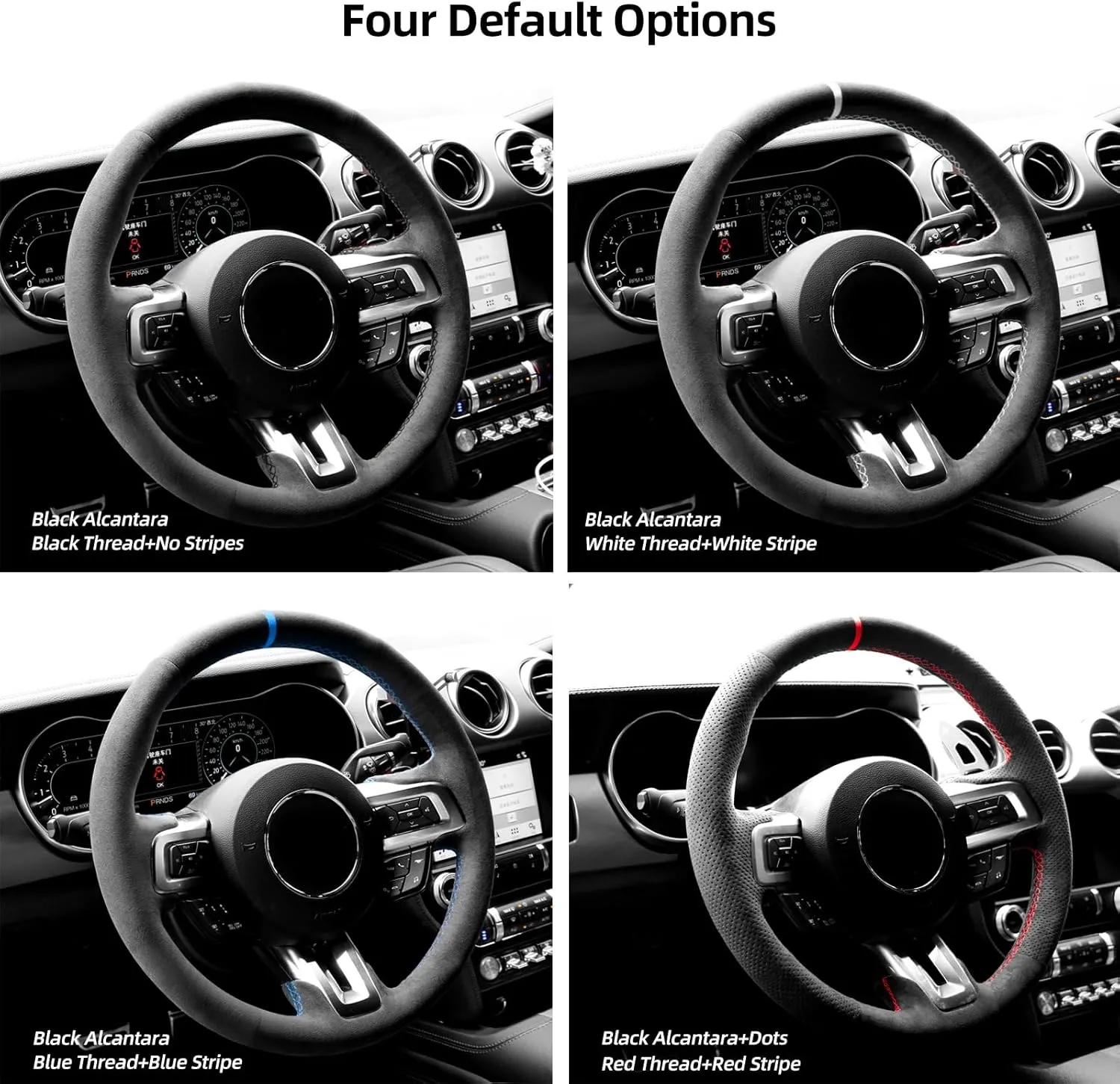 Hand Stitch for Alcantara Steering Wheel Cover Compatible with Ford Mustang Mustang GT Shelby GT350 GT500 2015-2021(Blue Stripe)