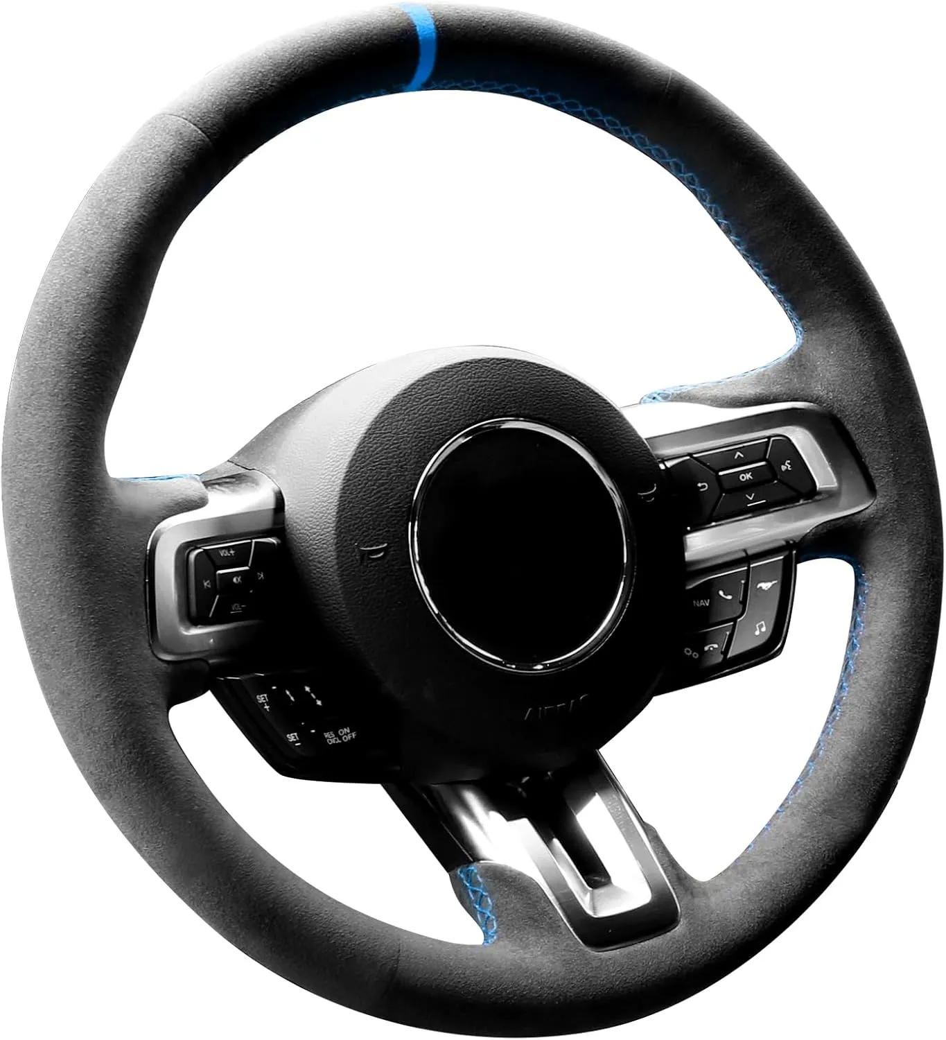 Hand Stitch for Alcantara Steering Wheel Cover Compatible with Ford Mustang Mustang GT Shelby GT350 GT500 2015-2021(Blue Stripe)